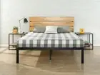 Zinus Paul Queen Bed Frame Metal Wood Pine Headboard Mattress Base Wooden