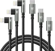 USB C to Lightning Cable 90 Degree 6FT iPhone Charger Cables [Apple MFi Certified] 3Pack Fast Charging Cord, Nylon Braided USB C Lightning Cable Compatible with iPhone 14/13/12/11/Pro Max/Plus/8/7