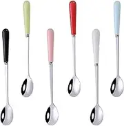 Goeielewe Dinner Spoons Set of 6, Stainless Steel Iced Teaspoon with Ceramic Handle 6.8-Inch Long Soup Tablespoons Espresso Coffee Spoons Candy-Colored Mixing Spoon - Mixed Color