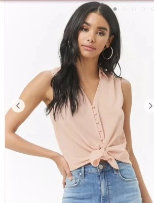 Forever 21 Small High-Low Sleeveless Chiffon Blush Pink Button Down Blouse