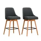 Artiss 2 x Wooden Bar Stools Swivel Stool Kitchen Cafe Chair Set Fabric Charcoal