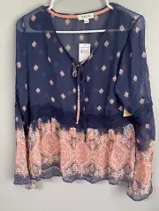 Taylor & Sage Paisley Lace Peasant Boho Sheer Top Blouse Large New With Tags