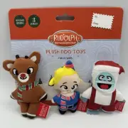 Rudolph The Red Nose Reindeer Plush Dog Toy Squeaks Bumble 3.5” x 2.5” 3 Pk