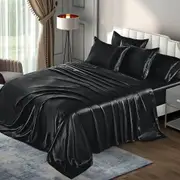 AU Size Bedding Sheet Set 6 Pcs, 1800TC Silky Satin, Deep Pocket, Stain-Resistant, Wrinkle Free