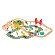 BigJigs - Road & Rail Train Set - Magnetic Wooden Toy Train Set (BJT021)