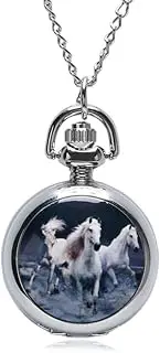 [COTBY] Vintage Pocket Watch Classical Fashion Retro Silver Enamel Galloping Horses Mini Mirror Pocket Watch Necklaces