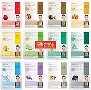 DERMAL 12 Combo Pack Collagen Essence Korean Face Mask Best Value Set - Hydrating & Soothing Facial Mask with Panthenol - Hypoallergenic Sheet Mask for All Skin Types - Natural Home Spa Treatment Mask