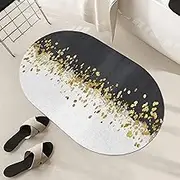 Oval Carpet, Nordic Design Bedroom Living Room Balcony Playroom Kitchen Decor Floor Mats, Washable Bedside Ellipse Rugs Small, Beige, Gold, Black(2.6ft×3.3ft/80×100cm)
