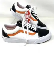 Vans Old Skool Shoes Womens 8 .5 White Black Orange Skateboard Low top Sneaker