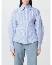 Bottega Veneta Striped Cotton LongSleeve Shirt Women Gnawed Blue Shirts & Tops