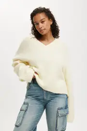 [Cotton On Women] Cotton On Women - Luxe V-Neck Pullover - Lemon icing XL LEMON ICING