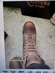 mens work boots Motorcycle Chippewa 11EESteel Toe#181946 Cop Logger Brown/nubuck