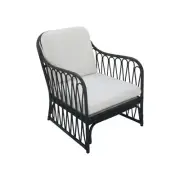 RUSSO HAMPTONS BLACK RATTAN ARMCHAIR LOUNGE CHAIR EASY CHAIR W/WHITE CUSHION