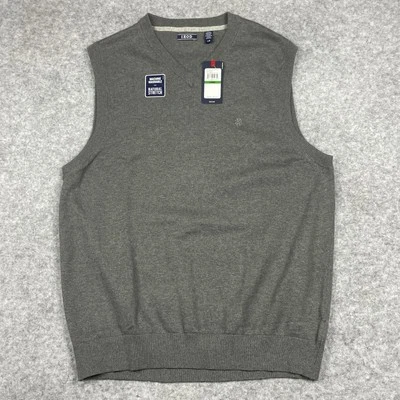 Izod Vest Mens Large Gray Carbon Heather Stretch Sleeveless Golf Pullover NWT