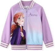 [Disney] Frozen Elsa Princess Moana Ariel Rapunzel Toddler Girl Varsity Bomber Jacket Lightweight Zip-up Sweatshirt 2-6T
