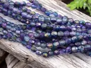 6mm Etched Magic Blueberry Czech Glass Fire Polished Round Beads 25 Beads