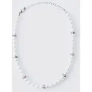 Mens Pearl Bead Necklace in Silver