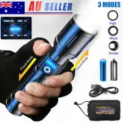 Super Bright 9900000LM Tactical Flashlight USB Rechargeable LED Lamp Zoom Torch