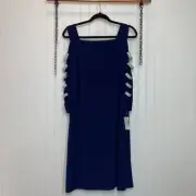 NWT ROZ&ALI Women’s Open Cold Shoulder Embellished Mini Shift Dress Size L
