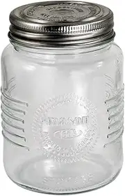 [Grant Howard] Mason Classics Glass Rreserve Jar - Metal Emboss Top, 12 Ounces, Food Storage Canning Container, Clear