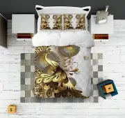 3D Golden Peacock A6532 Bed Pillowcases Quilt Duvet Cover Set Queen King Amy