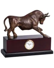 Bey-Berk Brass Bull Sculpture with Clock