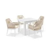 Santorini Outdoor 4 Seater Square Aluminium Dining Table with Hugo Rope Chairs White - Cream Rope - Cream