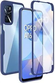 [SEAHAI] Transparent Case for Oppo A16 / Oppo A16s / Oppo A54s, with Built-in Screen Protector, 360° Full Body Armour Silicone TPU Bumper Shockproof Mobile Phone Case Protective Cover Blue