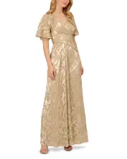 Adrianna Papell Foil Leaf Draped Gown