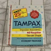 NOS Vintage 60's 70's TAMPAX Tampons Slender 40 Regular Economy Pack SEALED