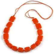 [Avalaya] Orange Square Ceramic Bead Cotton Cord Necklace - 90cm Long, ceramic cords