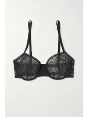 [Eres] Eres - Pépin Embroidered Tulle Underwired Balconette Bra - Navy - 38D 38D Blue