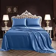 ForZzz 2000TC 4 Pieces Art Silky Satin AU Size Bedding Sheet Set/Silk Satin Pillowcase Fitted Flat Sheet Set/Deep Pocket Luxury Stain-Resistant Wrinkle Free (King,Ocean)