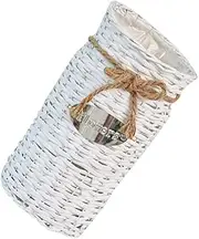 Wedding Table Decor Woven Wicker Rustic Farmhouse French Vintage Style Woven Flower Basket Pot Rattan Vase Decorative Dried Flower Holder Table Decoration Black Home Decoration /1841 (Color : White)