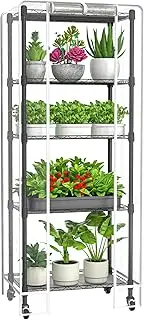 Aouipris 5-Tier Greenhouse for Indoor Outdoor , 24 x 14.2 x 62.6-Inch Portable Greenhouse with Clear PVC Cover and Metal Shelf for Growing Vegetables ,with Wheels，Flowers and Seedlings