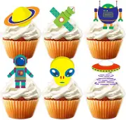 18Pcs Colorful Glitter Dessert Cupcake Topper Space Alien War Theme Decor Suppli