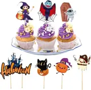 Halloween Dessert Toppers - 7X Cat Cake Decorations,Castle, Zombie, Ghost, Wi...