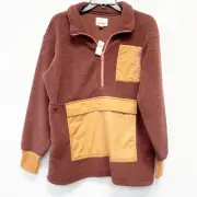 Offline by Aerie Women's Sherpa Quarter Zip Thumbhole Jacket Brown Size Small