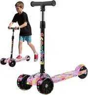 Kids Folding Scooter - Colorful Graffiti Scooter with Bright Flash Wheels, Adjustable Height and Non Slip Bridge, Stable and Safe Three Wheel Scooter, Ideal for Free,Balad