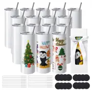 VEVOR 16 Pack Straight Sublimation Tumblers, 20 oz Blank Tumbler Bulk, Stainless Steel Double Wall Tumbler Cups with Straw, Lid, Brush, Base, Shrink W