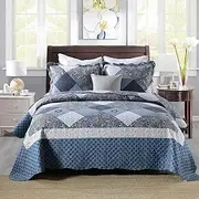 ENJOHOS 3-Piece Queen Quilt Set with Shams Grey Floral Patchwork Quilt Lightweight Reversible Bed Coverlet All Season Bedspread for Queen Bed