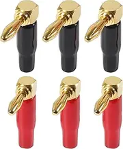 6pcs Right Angle Banana Plugs for Speaker Wire 4mm/0.16inch 90 Degree Right Angle Speaker Cable Connector (3 Red +3 Black)