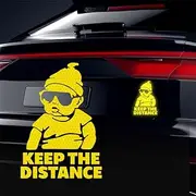 2pcs Kids On Board Sticker for Cars Funny"Keep The Distance"" Sticker Diamond ​Grade Reflective Caution Decals for Car Window Bumper Windshield (Yellow)