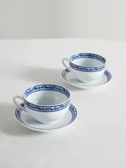 [Dolce & Gabbana] Dolce & Gabbana - Set Of Two Painted Porcelain Cups And Saucers - Blue - One size One size Blue
