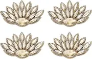 uxcell 4Pcs Handmade Beaded Patches, Peacock Tail Glass Crystal Appliques Sew on Rhinestone Patch for Clothing DIY Sewing Accessories, Champagne