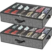 2 Pack Under Bed Shoe Storage Organizer, 24 Compartments, Underbed Shoes Closet Storage Solution with Clear Window, Breathable, Foldable Fabric Container Box w