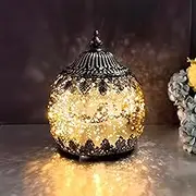 Decorative Atmosphere Lamp Vitage Table Lamp Night Light Battery Powered Bedside Lamp Round Ambient Lighting Lantern (Gold)