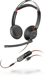 Poly Blackwire 5220 Wired Headset (Plantronics) - Flexible Noise-Canceling Boom Mic - Ergonomic Design - Connect to PC/Mac, Mobile via USB-C, USB-A, or 3.5 mm - Works w/Teams, Zoom - Amazon Exclusive