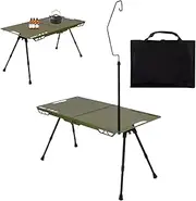 Fravsiu Portable Table | Foldable Backyard BBQ Desk,Portable Camp Table with Light Stand & Adjustable Height for Travel Backyard Barbecue Garden Beach Picnic Patio Tailgating RV