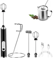 Electric Whisk, Proxima Direct Rechargeable USB Milk Frother Handheld with Stand 3 Gear Adjustable Drink Mixer Milk Foamer with 2 Stainless Steel Whisks for Coffee Latte Cappuccino Hot Chocolate